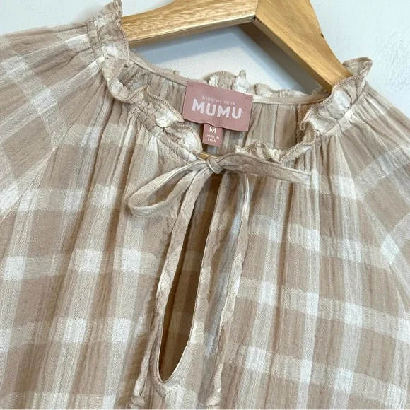 🎉SHOW ME YOUR MUMU Viola Plaid Mini Dress Cream Medium - Picture 14 of 14